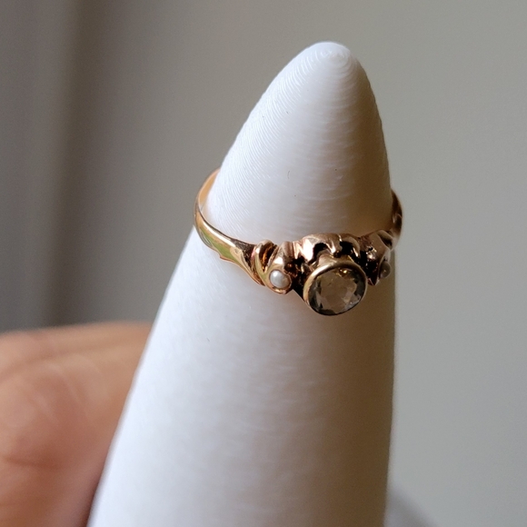 Antique Victorian 10K Rose Solid Gold with Rose Cut Sapphire and Seed Pearls - Picture 14 of 16